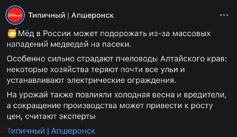 Фото поста канала  Типичный Апшеронск