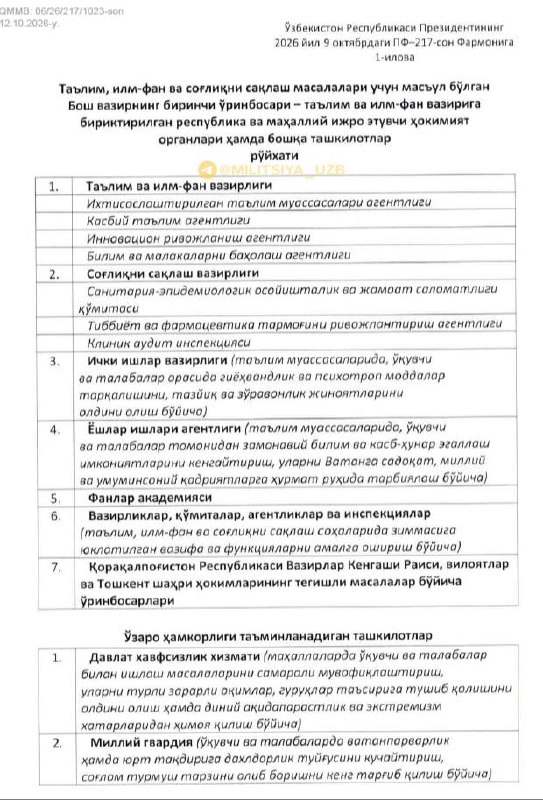 Фото поста канала  MILITSIYA UZB | Расмий канал