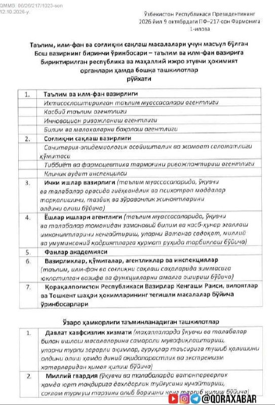 Фото поста канала  Қорахабар | Тезкор Хабарлар
